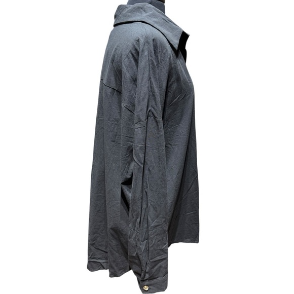 NWT IN’VOLAND Oversized 100% Cotton Black Button Down Blouse Size 24W - Picture 3 of 5